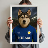 Custom pet portrait of a dog in 2025/26 Chelsea football jersey