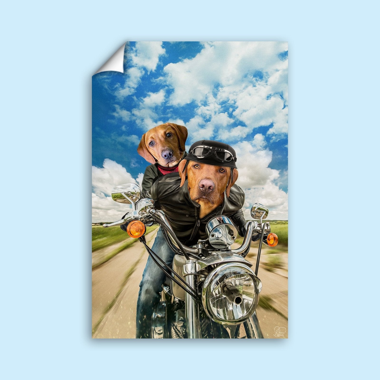 Biker Paws – Custom Multi - Pet Motorcycle Portrait - 2 Pets - Furr and Family