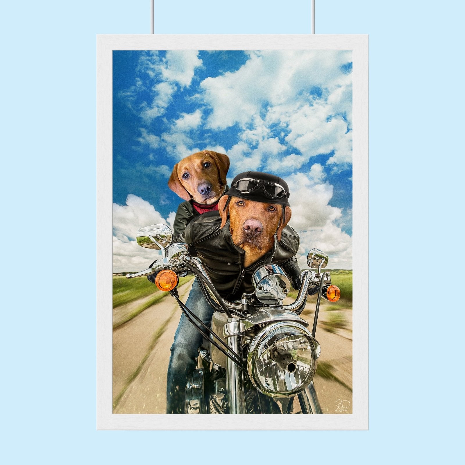 Biker Paws – Custom Multi - Pet Motorcycle Portrait - 2 Pets - Furr and Family