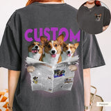 Custom Newspaper style Bootleg Pet T-shirt, Personalized 90s Tee with Pet Name & Photos