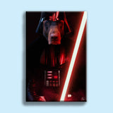Custom pet portrait of a dog or cat in a Darth Vader costume, designed in Star Wars theme using a submitted photo
