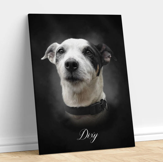 Custom digital oil paint pet portrait featuring a dog or cat with realistic brushstroke effect, created from a customer-submitted photo