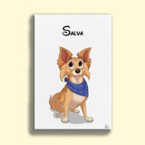 Custom pet portrait in Disney cartoon art style featuring a dog or cat with large expressive eyes and animated features