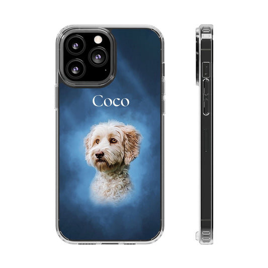 Custom phone cover featuring a digital oil painting-style pet portrait of a dog or cat, based on a customer-uploaded image