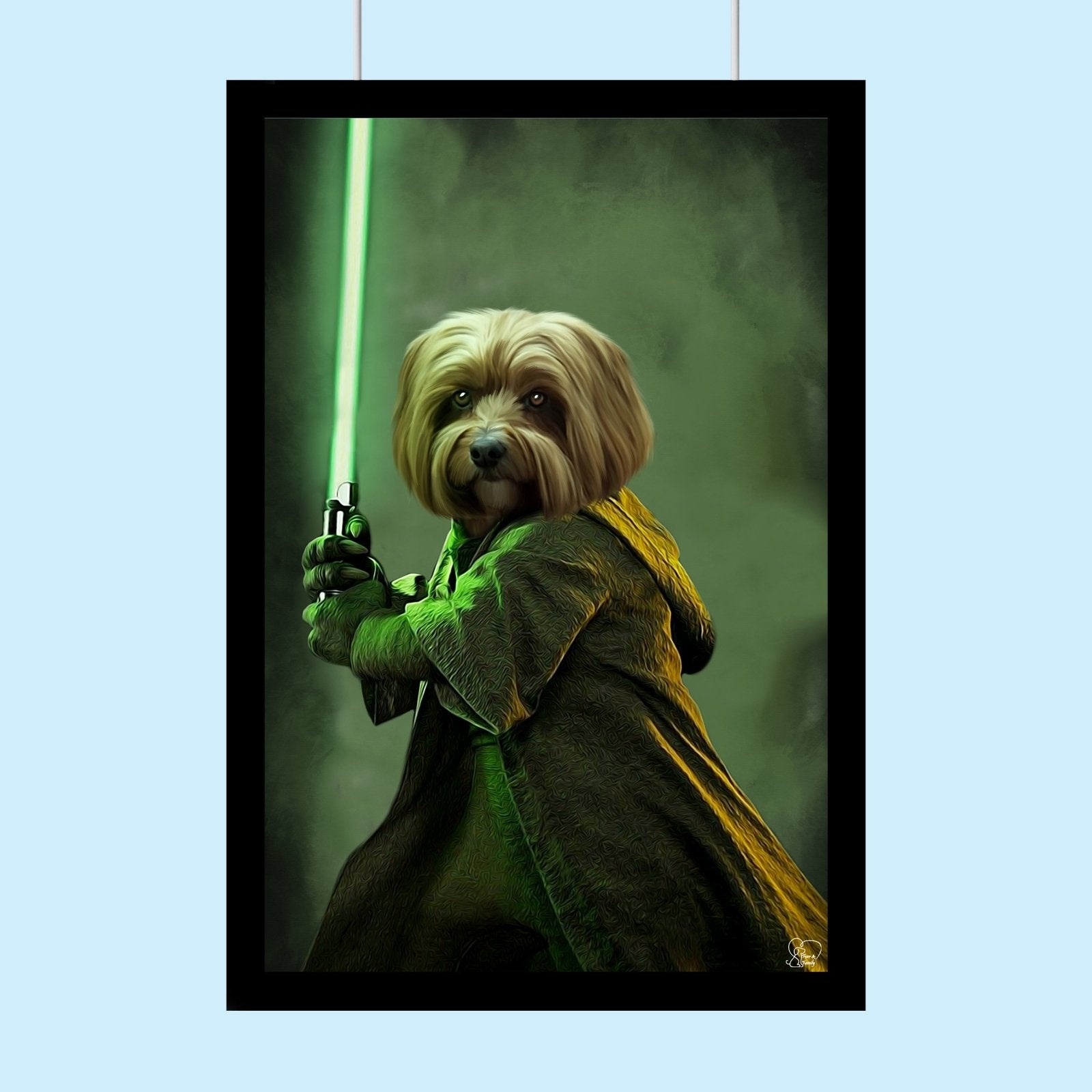 Jedi Star Wars With Green - LightSaber - Custom Pet Portrait - 1 Pet - Furr and Family