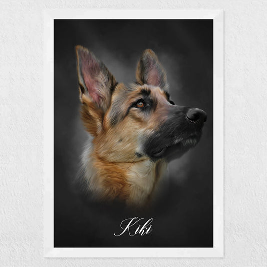 Custom digital oil paint pet portrait featuring a dog or cat with realistic brushstroke effect, created from a customer-submitted photo