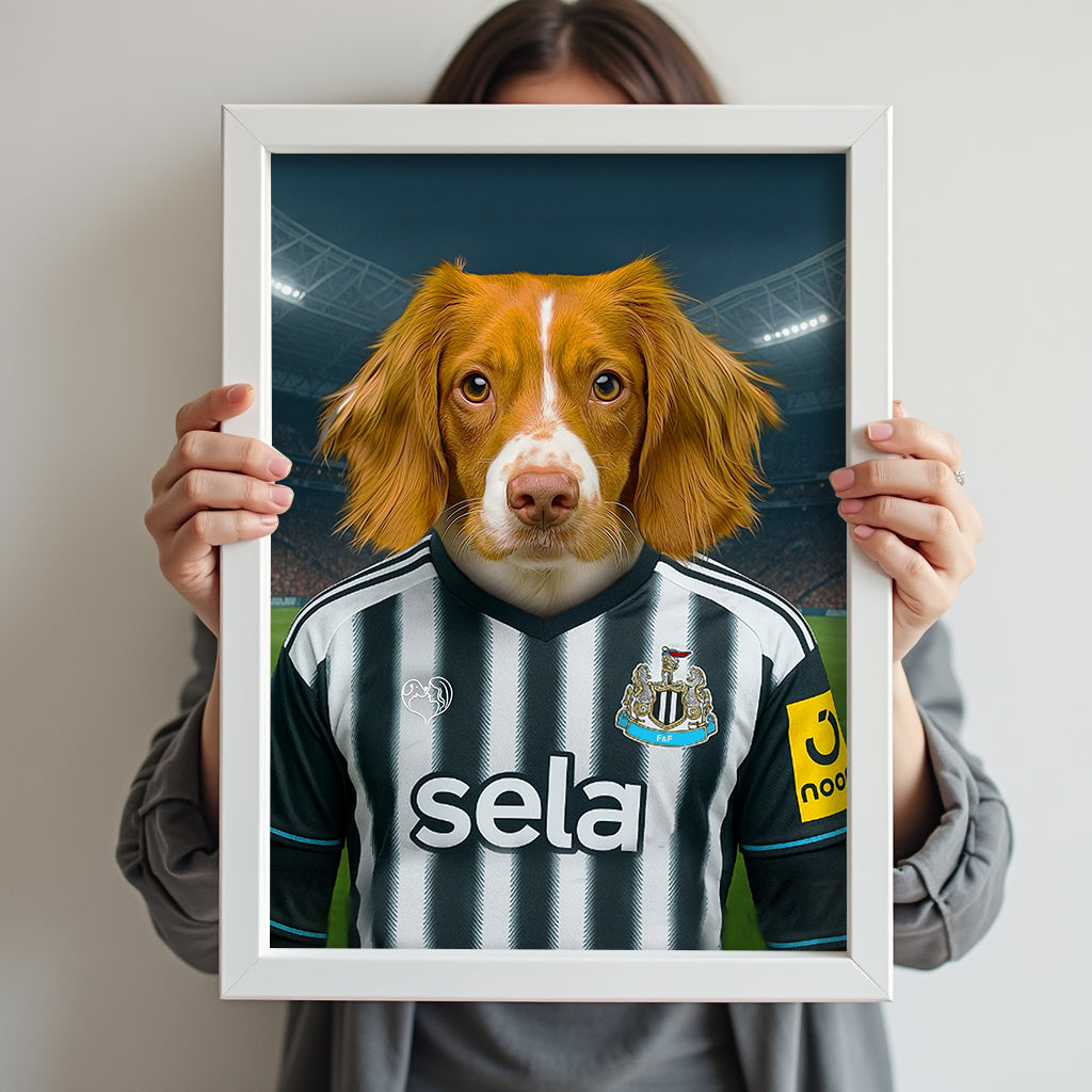Custom pet portrait of a dog in 2025/26 Newcastle United football jersey