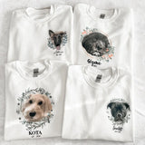 Personalized Pet Face Printed T-shirt Sweatshirt Hoodie Using Photo Name Custom Portrait Floral Wreath