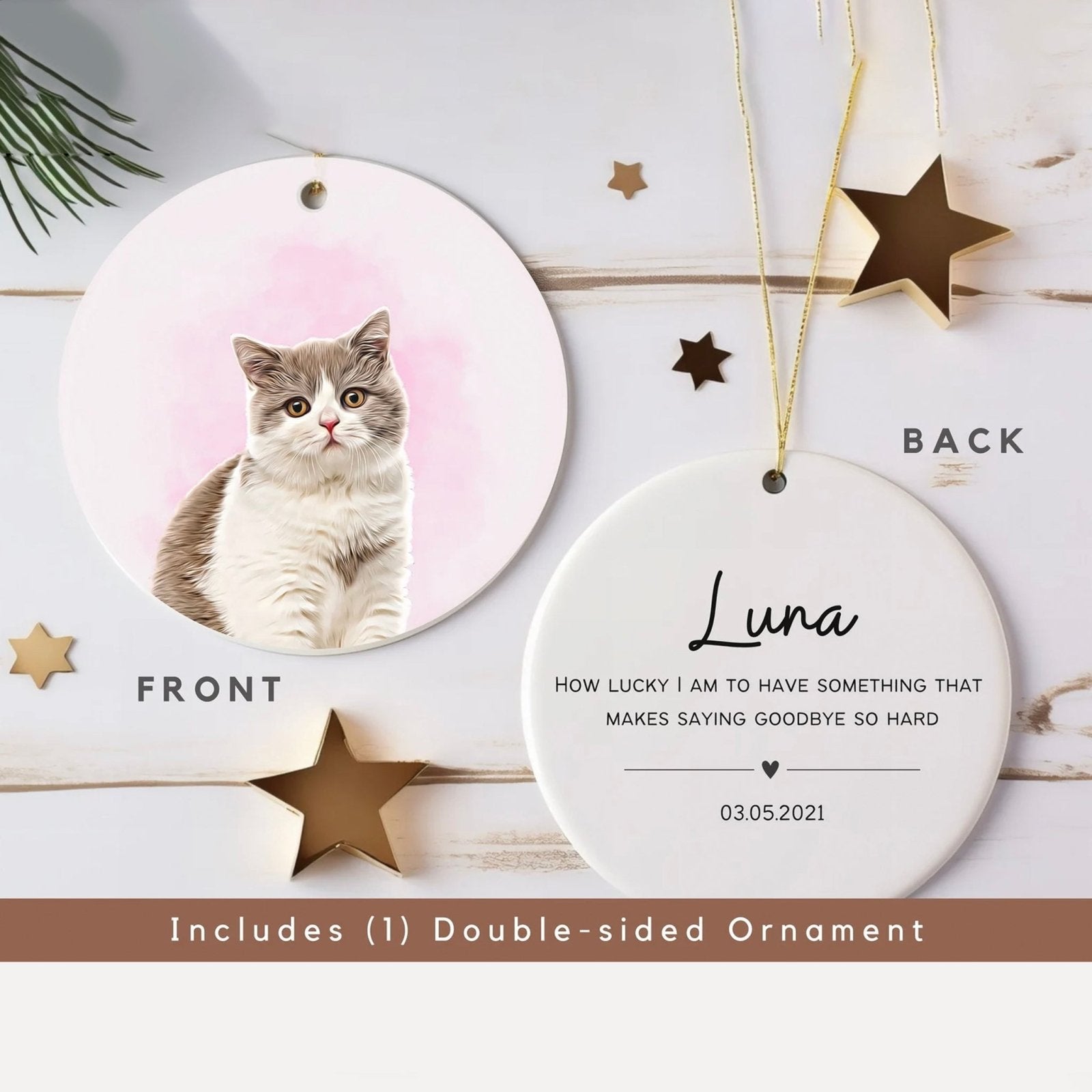 Personalized Pet Watercolor Ornament - Keepsake Christmas Ornament - 1 Pet - Furr and Family