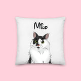 Custom throw pillow with Disney-style cartoon pet portrait featuring a dog or cat with expressive eyes and animated features
