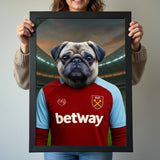 Custom pet portrait of a dog in 2025/26 West Ham United football jersey