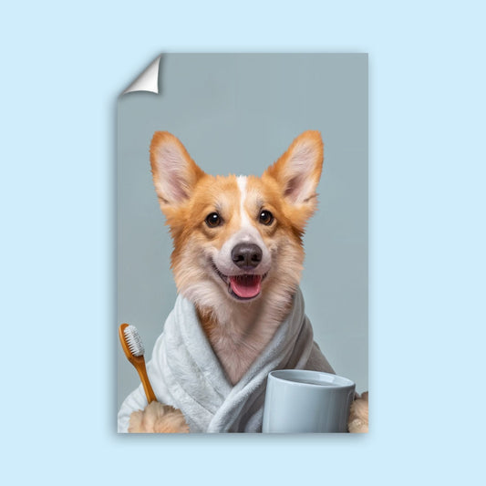 Bathroom Pet Buddy Portrait – Funny Custom Pet Artwork - 1 Pet - Furr and Family