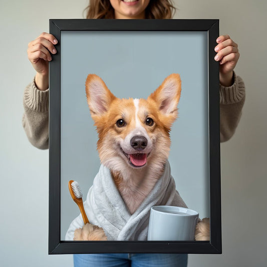 Bathroom Pet Buddy Portrait – Funny Custom Pet Artwork - 1 Pet - Furr and Family