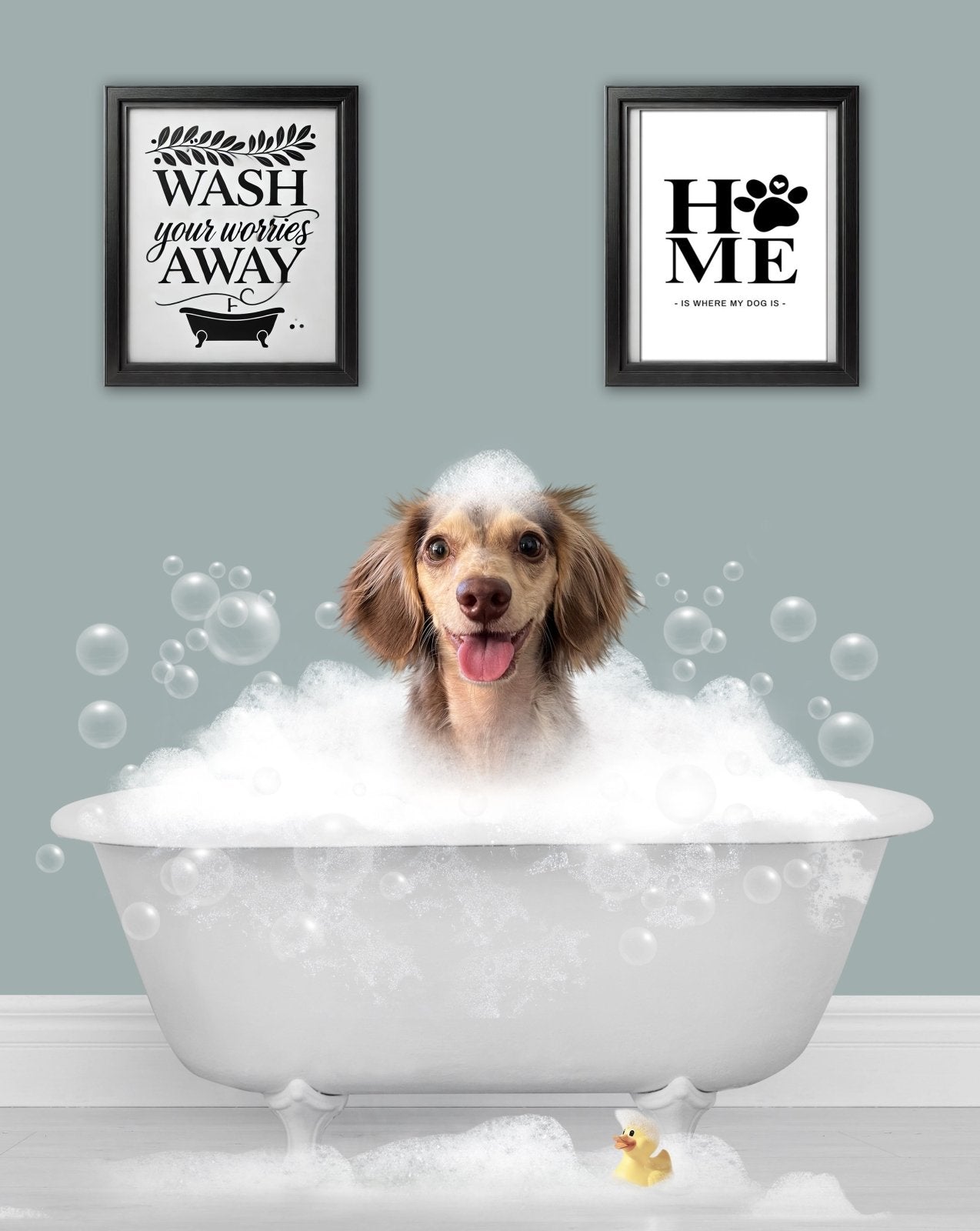 BathTub Bathroom Pet Portrait – Funny Custom Pet Art - 1 Pet - Furr and Family