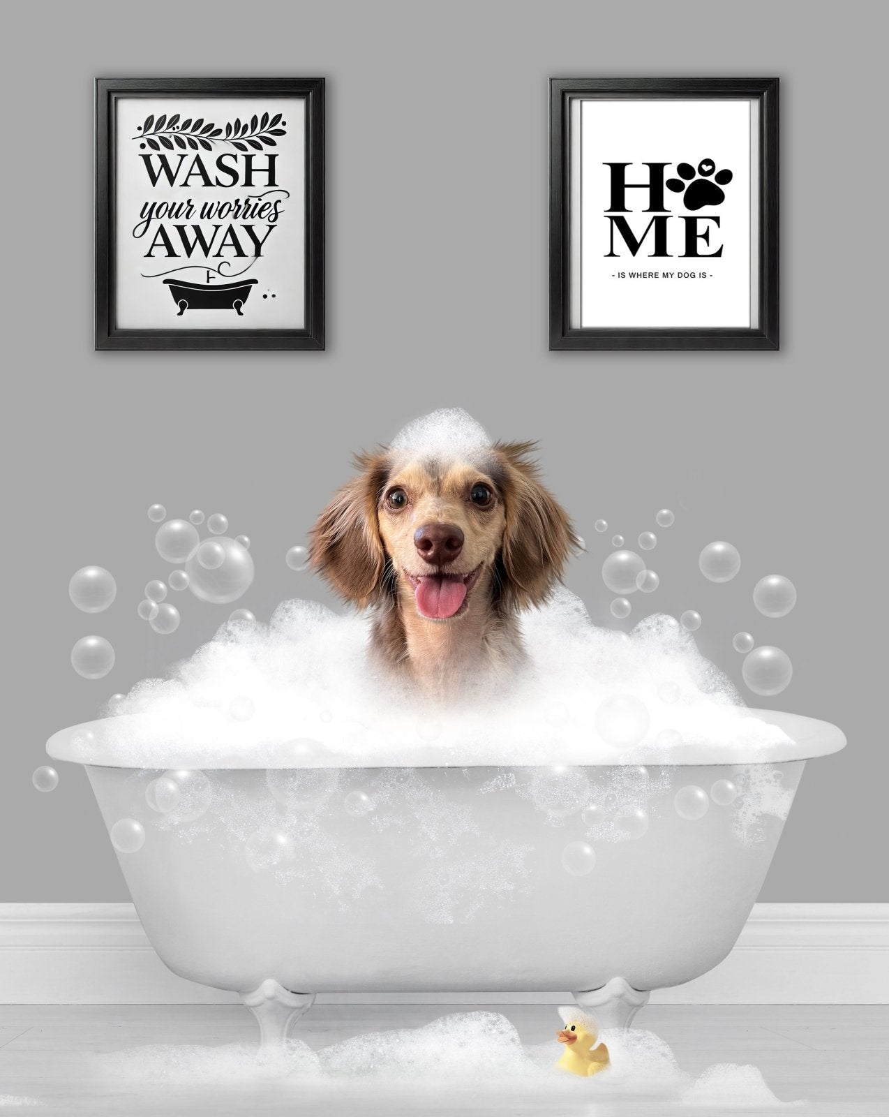 BathTub Bathroom Pet Portrait – Funny Custom Pet Art - 1 Pet - Furr and Family