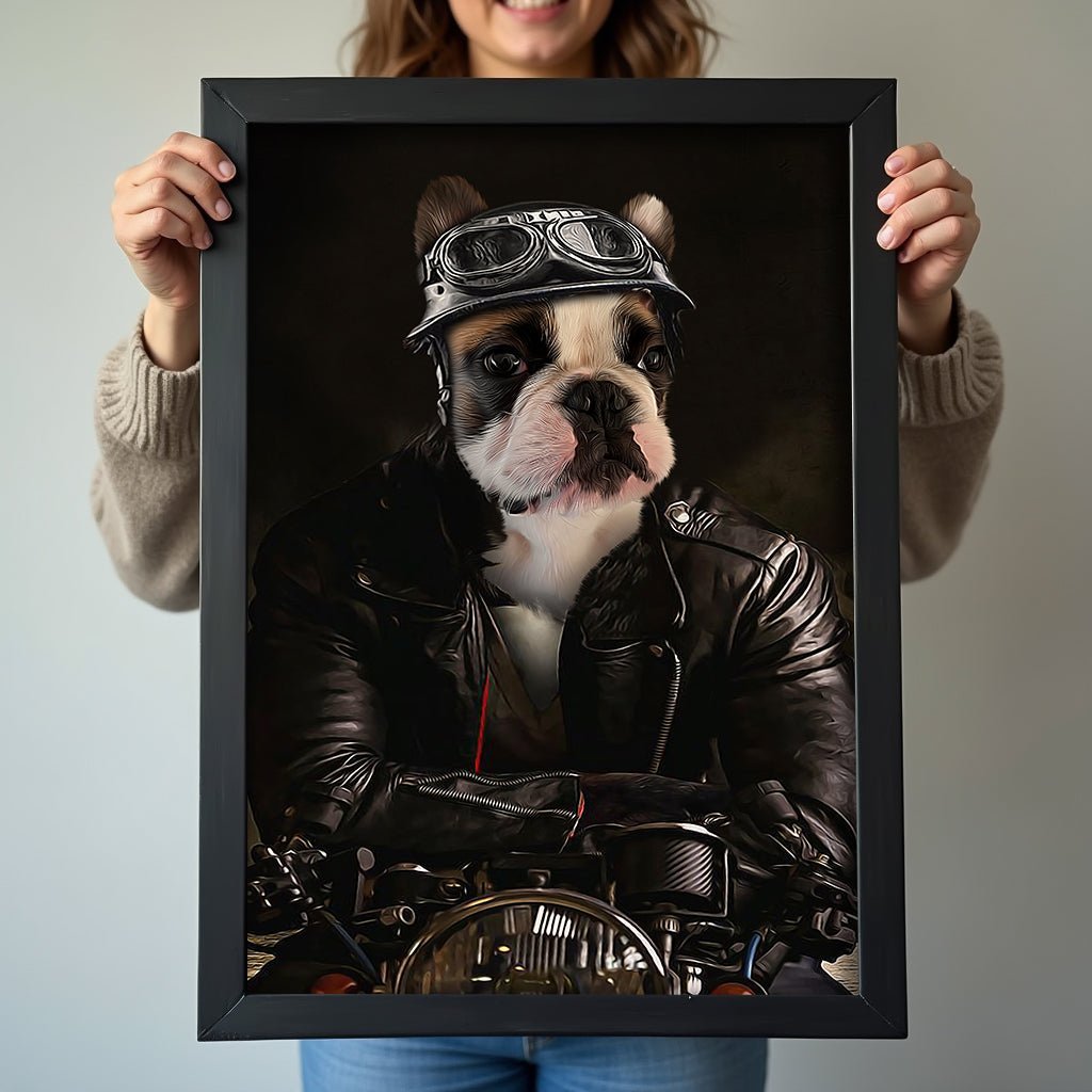 Biker Boss Pet Portrait – Funny Custom Motorcycle Art - 1 Pet - Furr and Family