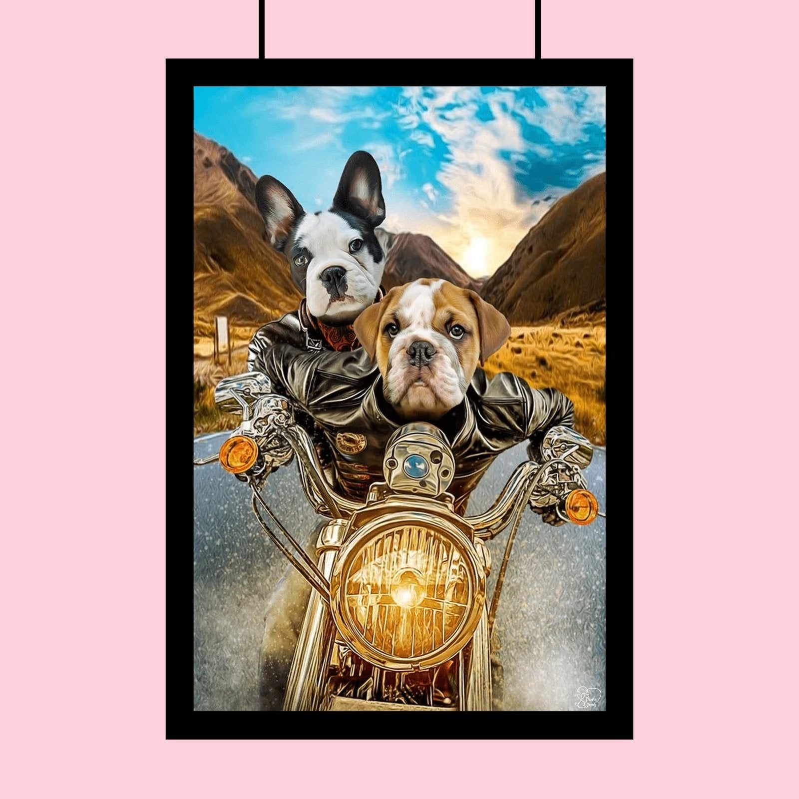 Biker Bros Pet Portrait – Custom Motorcycle Duo Pet Art - 2 Pets - Furr and Family