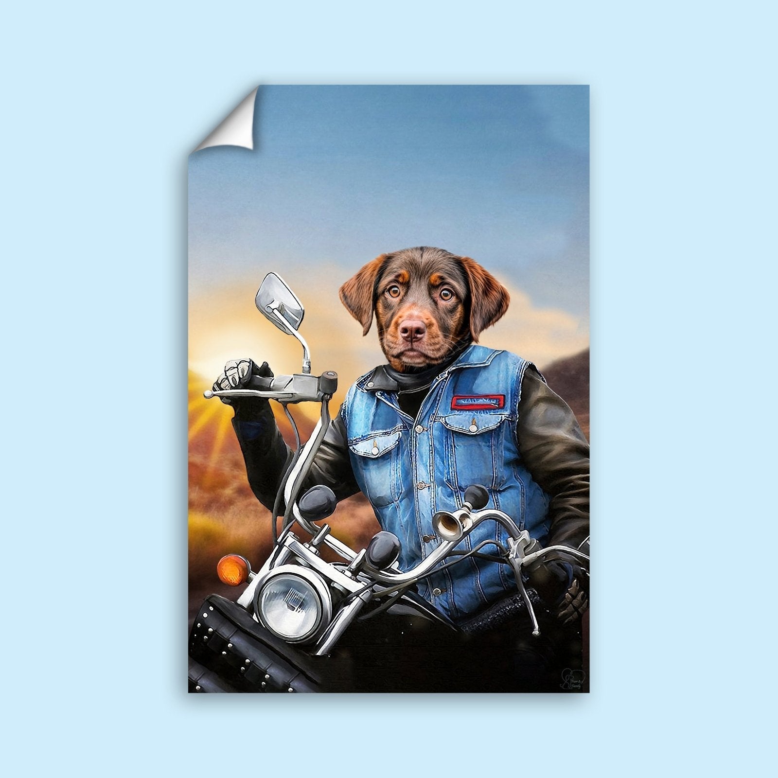 Biker Dog Pet Portrait – Custom Motorcycle Dog Art - 1 Pet - Furr and Family