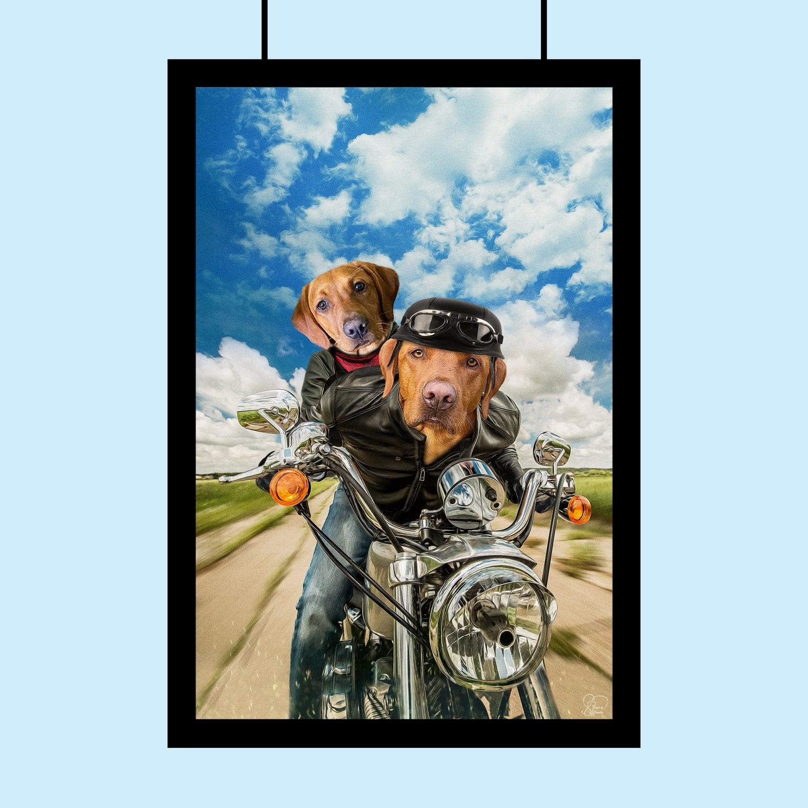 Biker Paws – Custom Multi - Pet Motorcycle Portrait - 2 Pets - Furr and Family