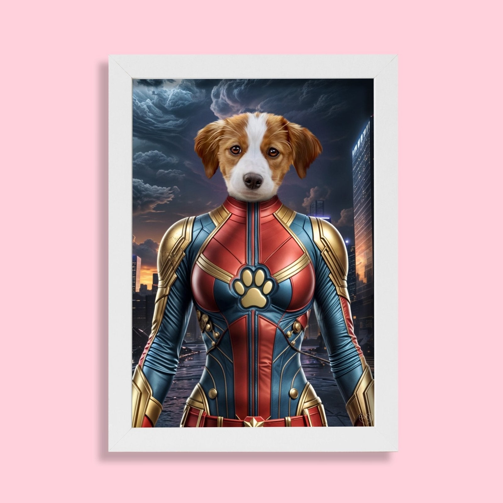 Captain Marvel Pet Portrait – Custom Superhero Art - 1 Pet - Furr and Family