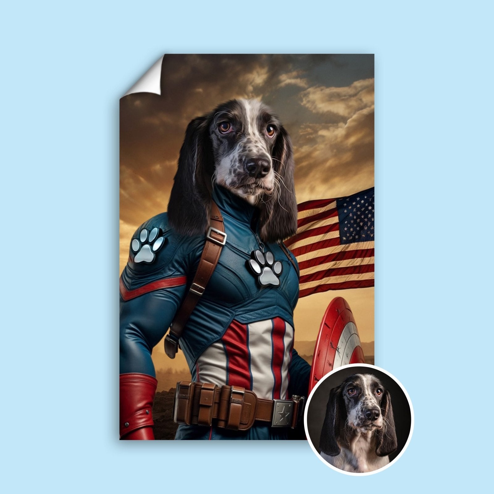 Captain Pet America – Custom Superhero Pet Portrait - 1 Pet - Furr and Family