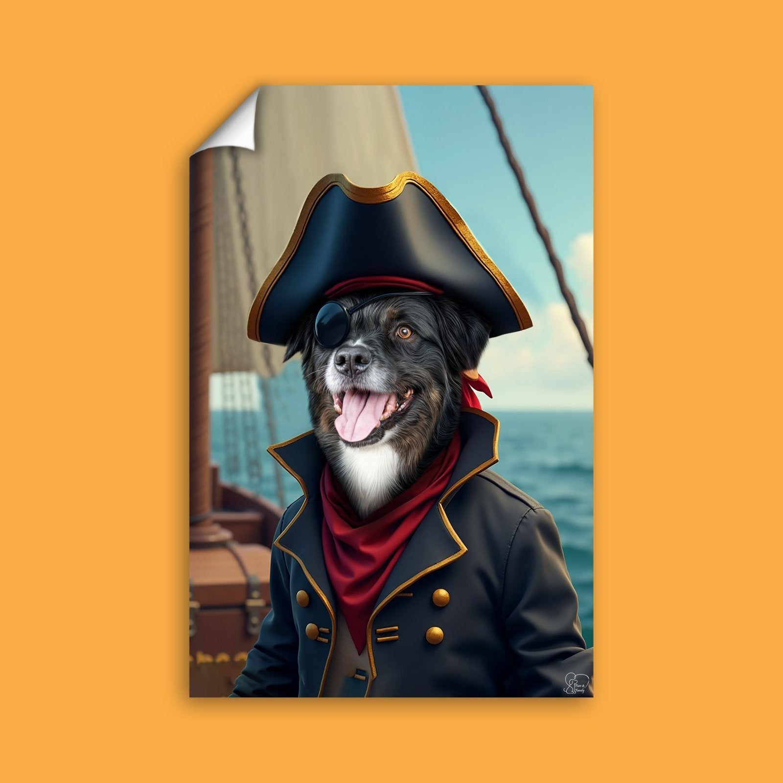 Captain Pirate Pet Portrait – Custom Pirate - Themed Pet Art - 1 Pet - Furr and Family