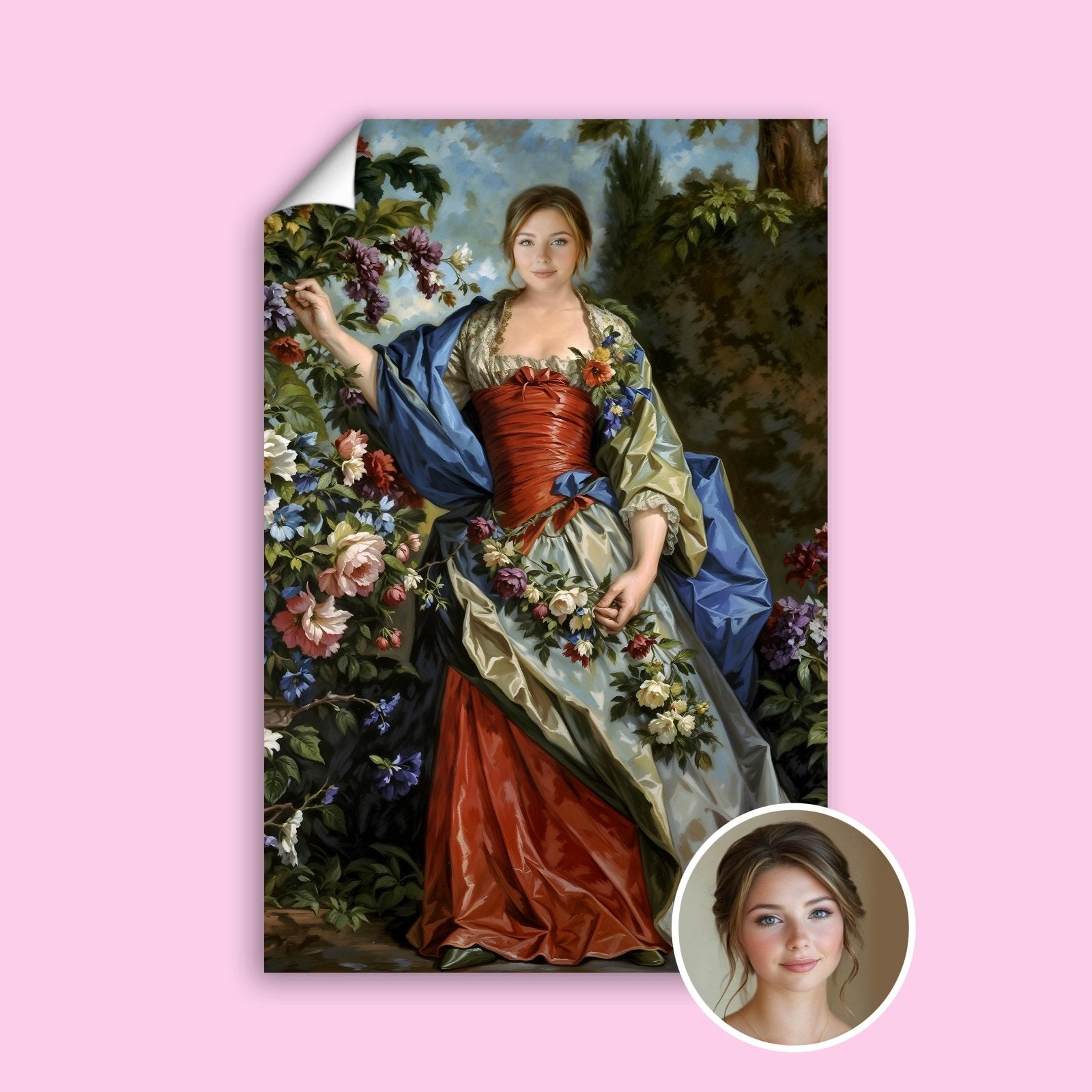 Custom Floral Renaissance Queen Painting - Human Portrait - Female - Furr and Family