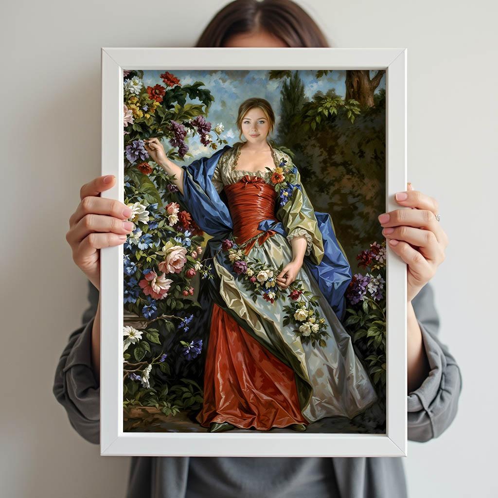 Custom Floral Renaissance Queen Painting - Human Portrait - Female - Furr and Family