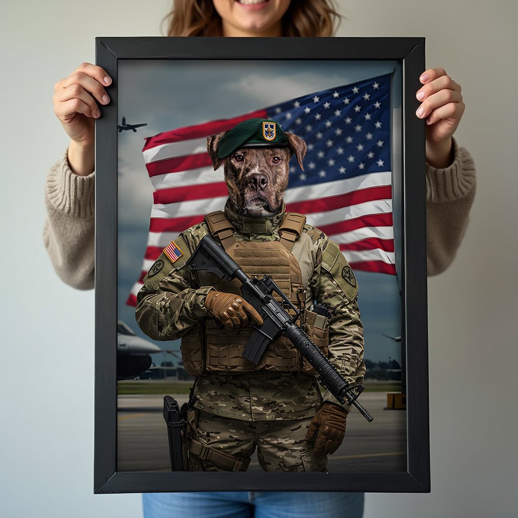 Custom Green Beret Pet Portrait | US Army Special Forces Art - military art - 1 Pet - Furr and Family