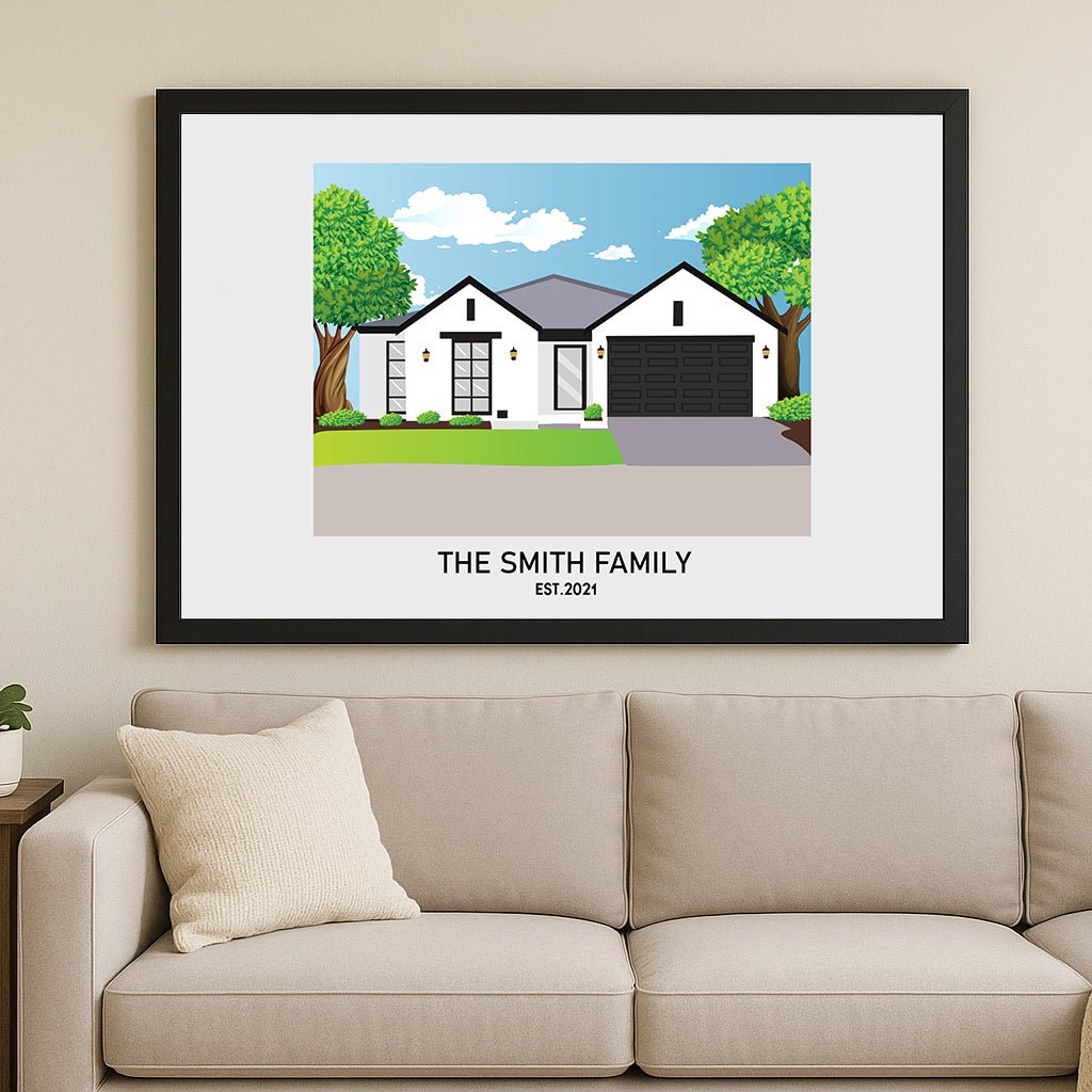 Custom House Portrait Modern art - Home Portrait - Canvas - Furr and Family