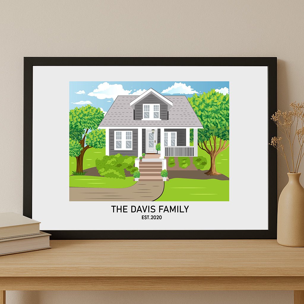 Custom House Portrait Modern art - Home Portrait - Canvas - Furr and Family