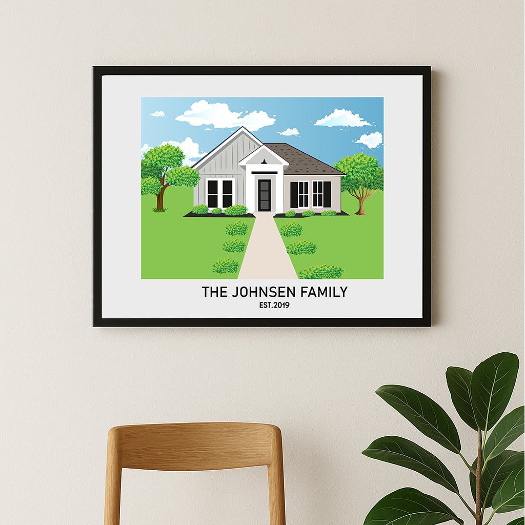 Custom House Portrait Modern art - Home Portrait - Canvas - Furr and Family