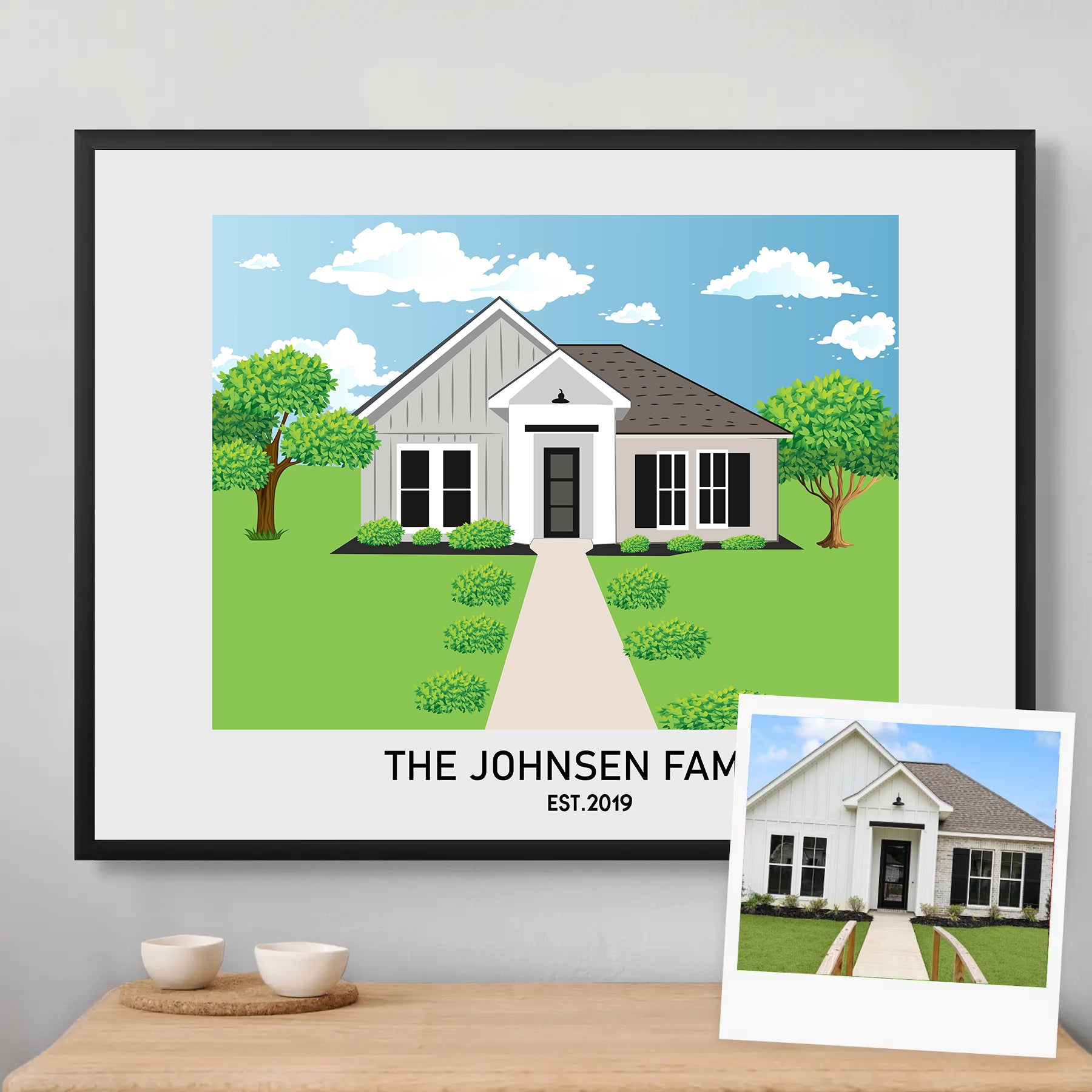 Custom illustrated house portrait in watercolor style