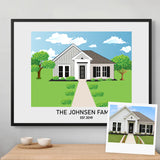 Custom illustrated house portrait in watercolor style