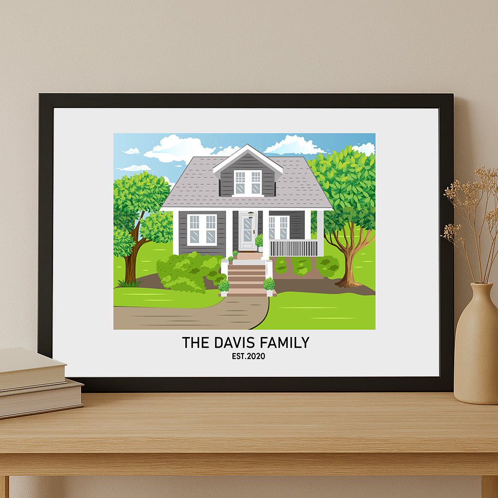 Real estate closing gift with custom house drawing