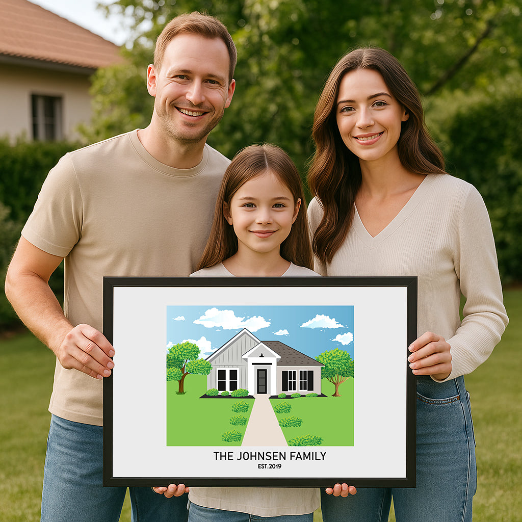 First home portrait illustration for couples