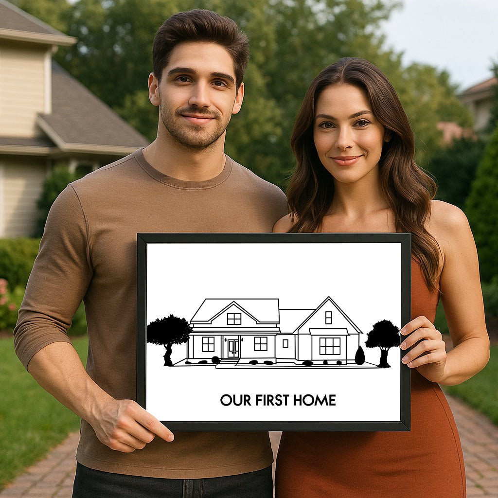 Custom House Portrait Sketch line art - Home Portrait - Canvas - Furr and Family