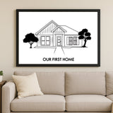 Custom House Portrait Sketch line art - Home Portrait - Canvas - Furr and Family