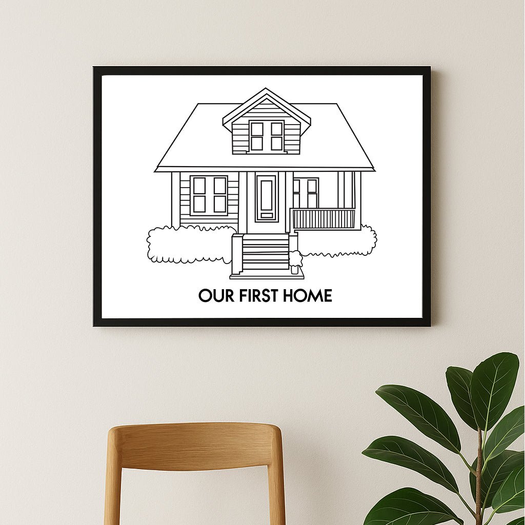 Custom House Portrait Sketch line art - Home Portrait - Canvas - Furr and Family