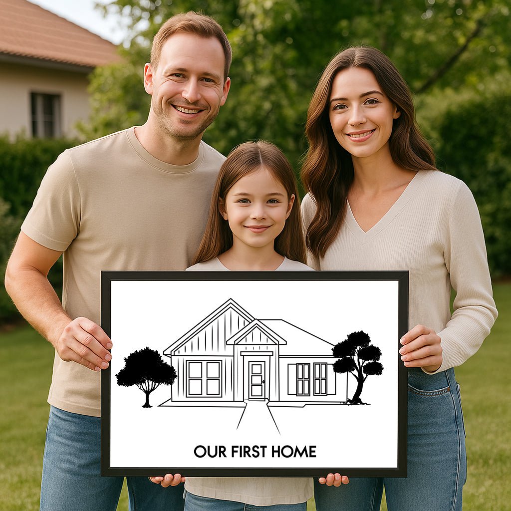 Custom House Portrait Sketch line art - Home Portrait - Canvas - Furr and Family