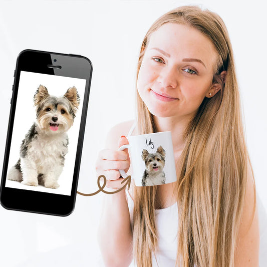 Custom Pet Mug – Personalized Dog & Cat Portrait Coffee Cup with Pet Name