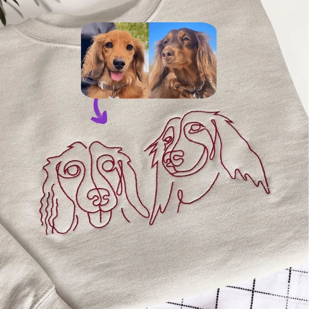 Custom Pet Head Embroidered Line art Mom & Dad Tshirts - Sweatshirts & Hoodies - Hoodie - 1 Pet - Furr and Family
