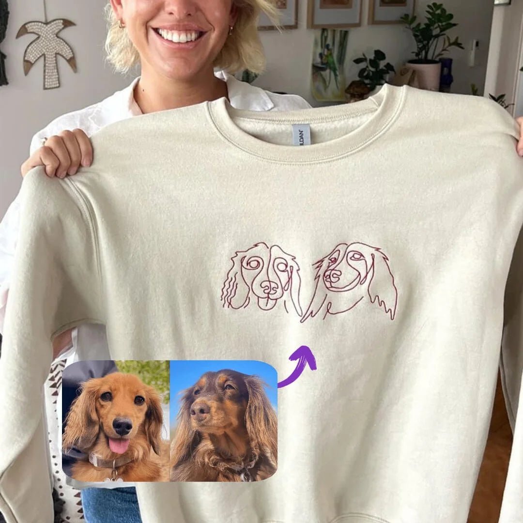 Custom Pet Head Embroidered Line art Mom & Dad Tshirts - Sweatshirts & Hoodies - Hoodie - 1 Pet - Furr and Family