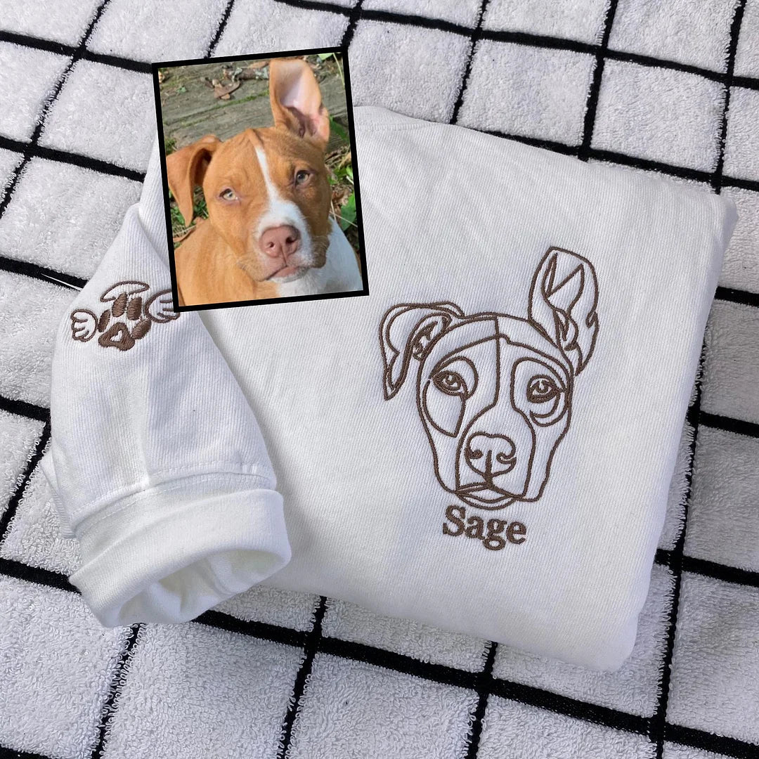 Custom Pet Head Embroidered Line art Mom & Dad Tshirts - Sweatshirts & Hoodies - Hoodie - 1 Pet - Furr and Family