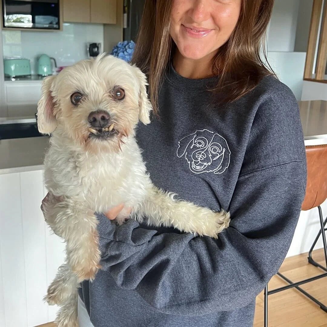 Custom Pet Head Embroidered Line art Mom & Dad Tshirts - Sweatshirts & Hoodies - Hoodie - 1 Pet - Furr and Family