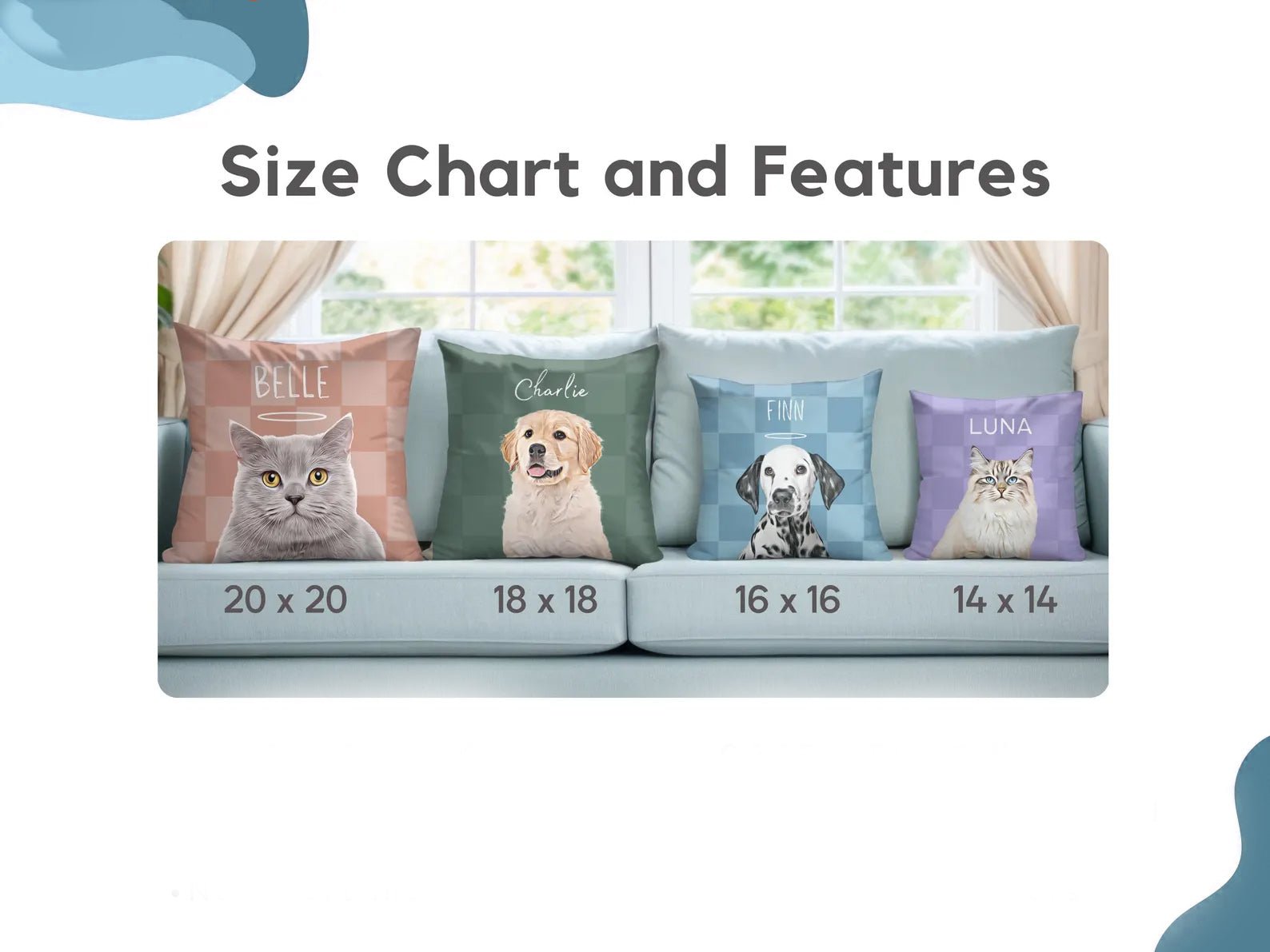 Custom Pet Pillow – Personalized Pet Portrait Cushion with Pet Name - 1 Pet - Furr and Family