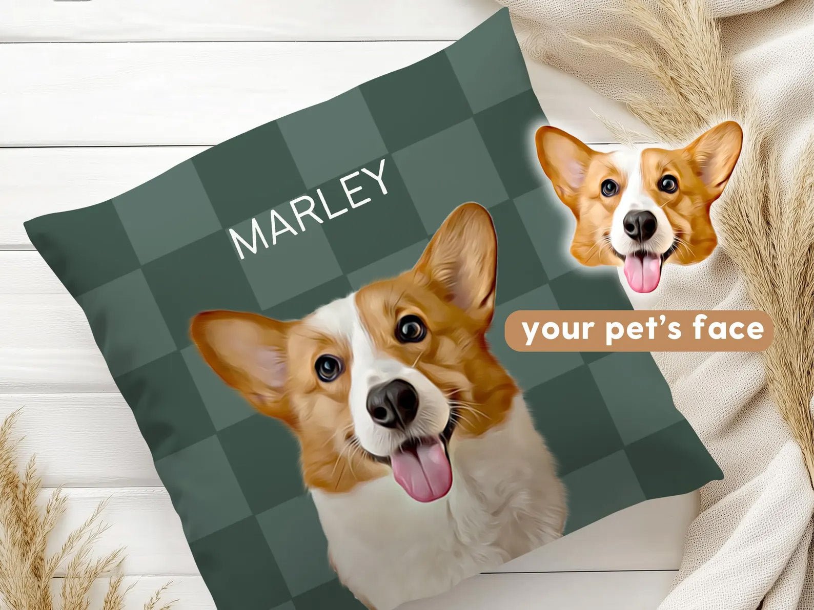 Custom Pet Pillow – Personalized Pet Portrait Cushion with Pet Name - 1 Pet - Furr and Family