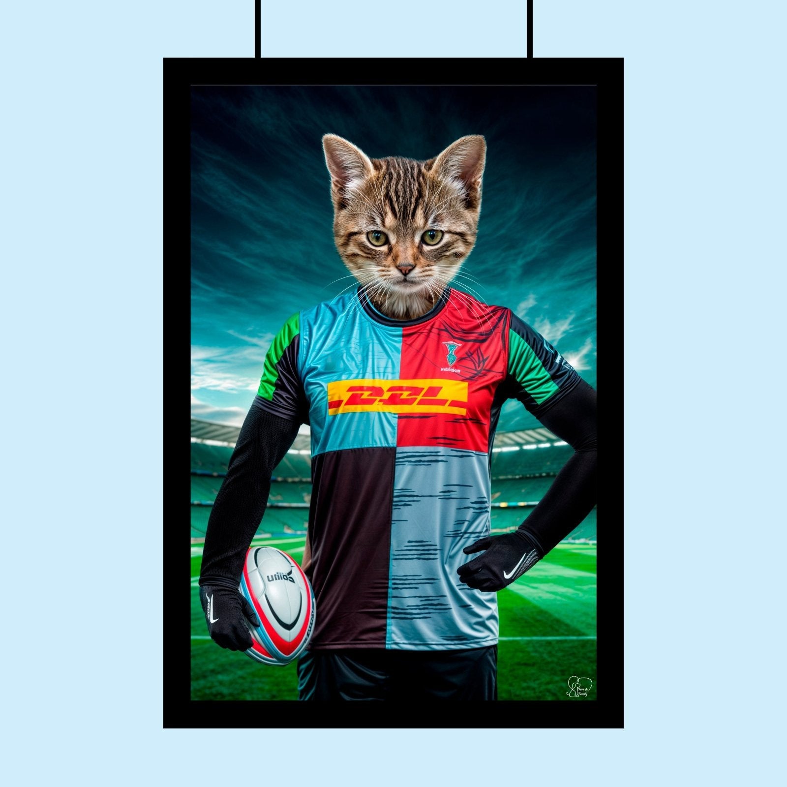 Custom Pet Portrait in Rugby Jersey – Personalized Rugby - Themed Pet Art - 1 Pet - Furr and Family