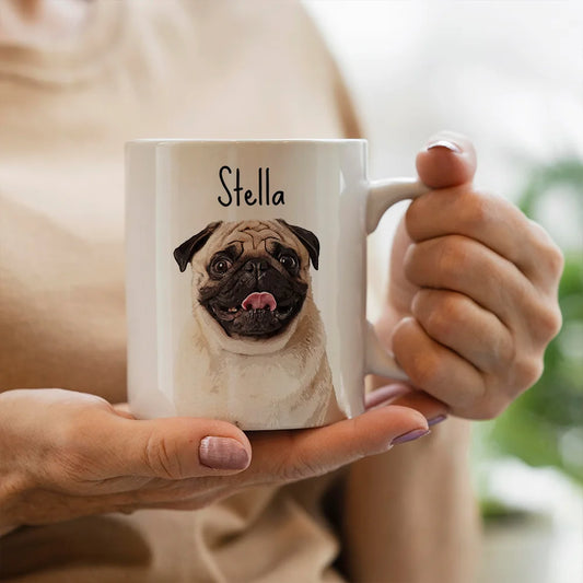Custom Pet Mug – Personalized Dog & Cat Portrait Coffee Cup with Pet Name