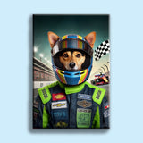 Custom Racing Car Champion Pet Portrait – Personalized Motorsport Pet Art - 1 Pet - Furr and Family